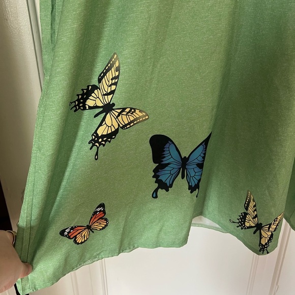 Green Butterfly Dress XXL Boho Casual Summer Dress Ruffle Sleeve V-Neck Tunic - Picture 3 of 12